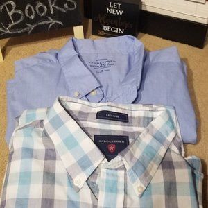 Saddlebred XL Short Sleeve Shirts Set of 2 Blue Solid & Check